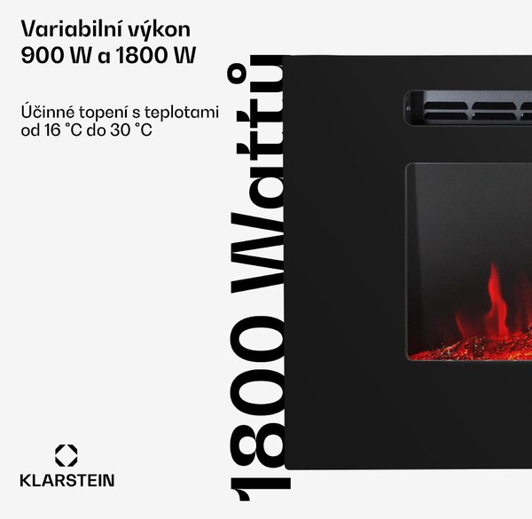 Klarstein Elektrický krb, elektrické ohřívače do obýváku a interiéru, elektrický krb s LED plameny, krb na dálkové ovládání, ventilátorový ohřívač s časovačem, nastavitelný termostat, ohřívač 1800 W