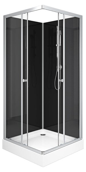 Sprchový komplet MARWELL kompletní sprcha Black Reef - sprchový kout 80 x 80 x 195 cm - kompletní sada včetně sprchové vaničky a baterie - s rohovým vstupem