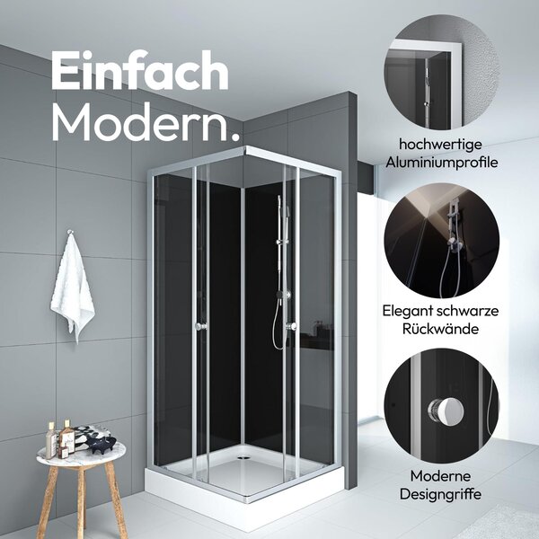 Sprchový komplet MARWELL kompletní sprcha Black Reef - sprchový kout 80 x 80 x 195 cm - kompletní sada včetně sprchové vaničky a baterie - s rohovým vstupem