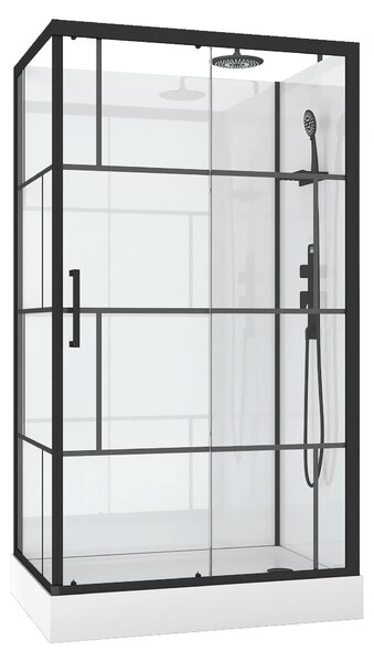 Kompletní sprcha MARWELL Designová kompletní sprcha Cihly 110 x 80 x 225 cm - Kompletní sada včetně sprchové vaničky a baterie - Rohová sprcha s čelním vstupem - Sprchový kout s vysoce kvalitními hliníkovými profily
