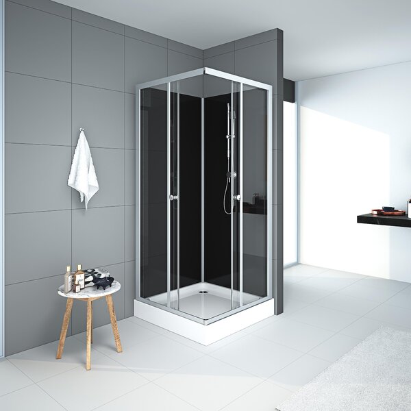 Sprchový komplet MARWELL kompletní sprcha Black Reef - sprchový kout 80 x 80 x 195 cm - kompletní sada včetně sprchové vaničky a baterie - s rohovým vstupem