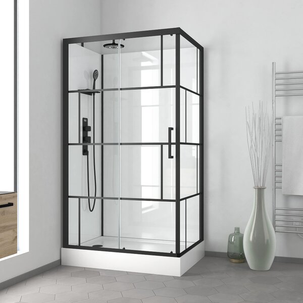 Kompletní sprcha MARWELL Designová kompletní sprcha Cihly 110 x 80 x 225 cm - Kompletní sada včetně sprchové vaničky a baterie - Rohová sprcha s čelním vstupem - Sprchový kout s vysoce kvalitními hliníkovými profily