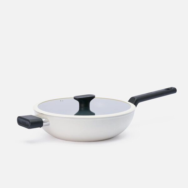 Fabini Wok pánev Meda 5.0 Economy, ø 28 cm - Nepřilnavá pánev s keramickým povrchem s poklicí, krémová