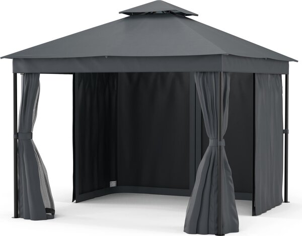 Blumfeldt Mondo Dual Pavilion 3x3 - dvojitá střecha a sítě proti komárům, kovový rám odolný proti povětrnostním vlivům, závěsy na ochranu soukromí, zahradní altán, snadná montáž, tmavě šedá barva