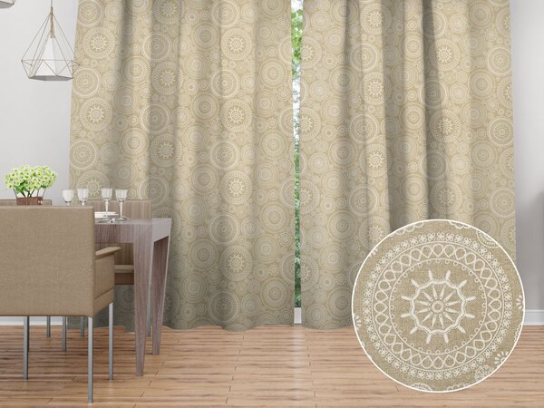 Biante Dekorační závěs Leona LN-170 Bílé mandaly na režném 130x140 cm