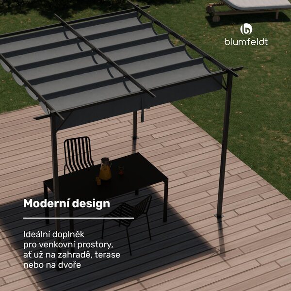 Blumfeldt Pergola 3x3 m - polyesterová střecha odolná vůči povětrnostním vlivům, ocelový rám s práškovým nástřikem, celoroční použití, snadná montáž, moderní design na zahradu a terasu