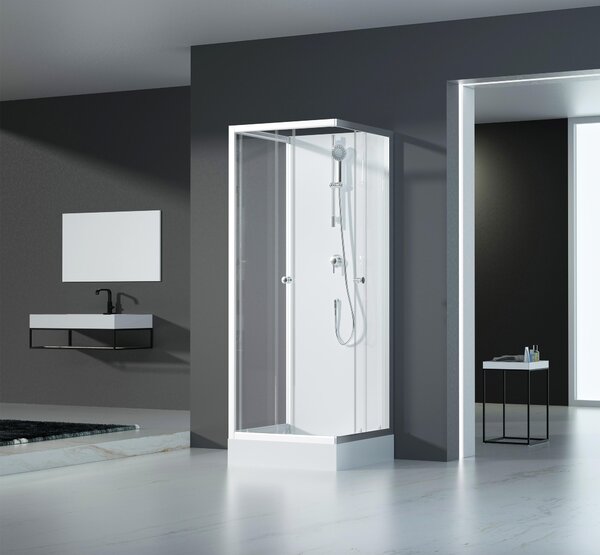 Kompletní sprchový kout MARWELL Kompletní sprchový kout White Dream 80 x 80 x 200 cm - kompletní sada včetně sprchové vaničky a baterie - oboustranná montáž - vysoce kvalitní hliníkový profilový systém