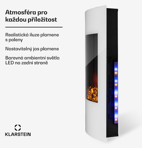 Klarstein Elektrický krb, elektrický krb do obývacího pokoje a interiéru, elektrický krb s LED plameny, ventilátorový ohřívač s časovačem, nastavitelný termostat, ohřívač 2000 W