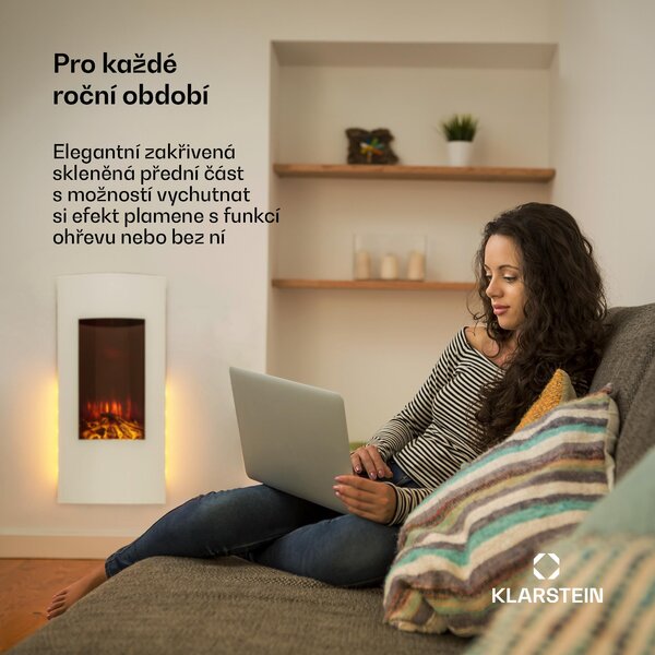 Klarstein Elektrický krb, elektrický krb do obývacího pokoje a interiéru, elektrický krb s LED plameny, ventilátorový ohřívač s časovačem, nastavitelný termostat, ohřívač 2000 W
