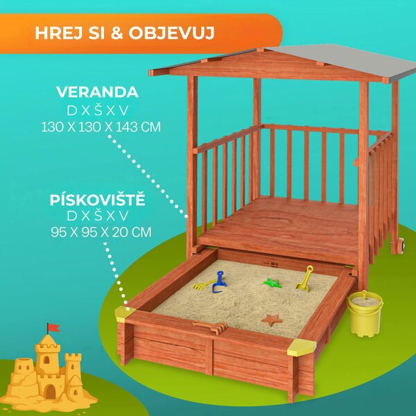 Pískoviště s verandou SUNNY, 130x130x143cm, hnědá/šedá Jurhan