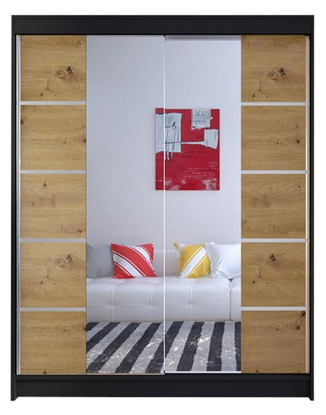 Šatní skříň CAMINO V šířka 150 cm - černá/dub artisan