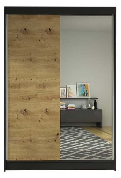 Šatní skříň LINO I šířka 120 cm - černá/dub artisan