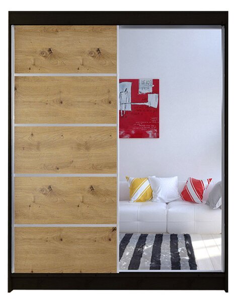 Šatní skříň CAMINO III šířka 150 cm - černá/dub artisan