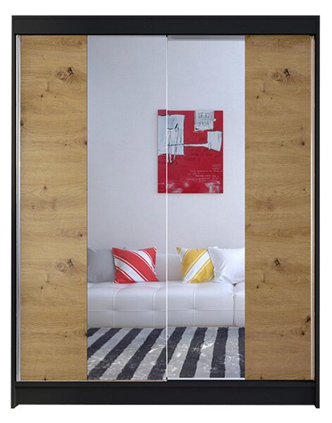 Šatní skříň CAMINO II šířka 150 cm - černá/dub artisan