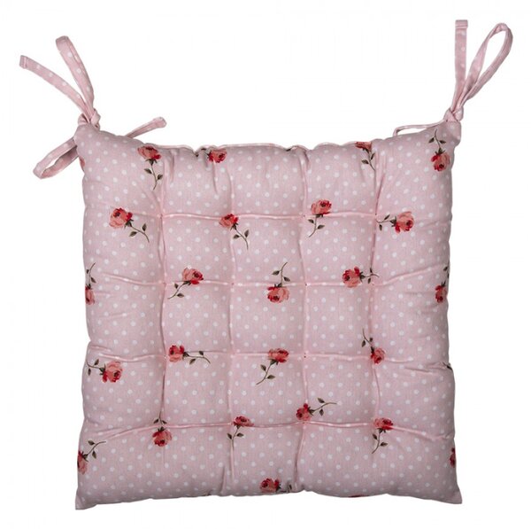 Růžový bavlněný podsedák s výplní s růžemi Dotty Rose – 40x40x4 cm