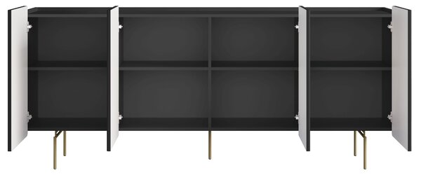 Komoda Malmi 200 cm čtyřdveřová - černý mat / zlaté nohy
