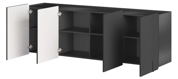 Závěsná čtyřdveřová komoda Malmi 200 cm - černý mat / černá