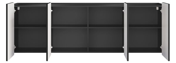 Závěsná čtyřdveřová komoda Malmi 200 cm - černý mat / černá