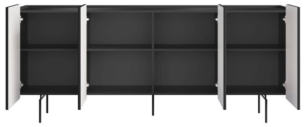 Komoda Malmi 200 cm čtyřdveřová - černý mat / černé nohy