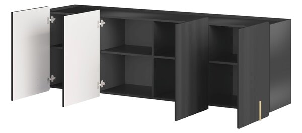 Závěsná čtyřdveřová komoda Malmi 200 cm - černý mat / zlatá