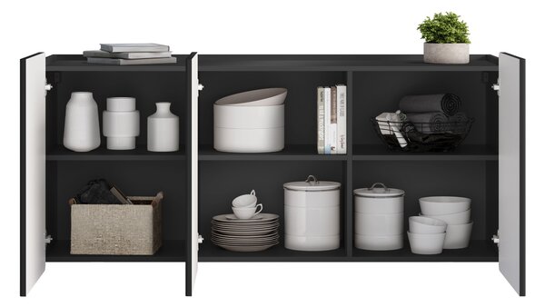 Závěsná komoda Malmi 150 cm třídveřová - černý mat / černá