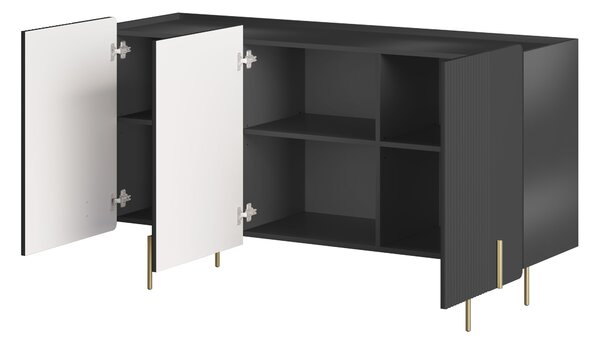 Komoda Malmi 150 cm třídveřová - černý mat / zlaté nohy