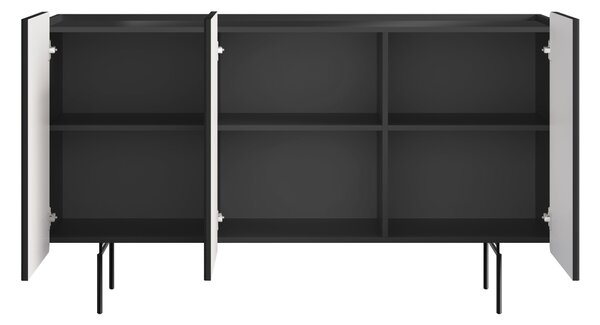 Komoda Malmi 150 cm třídveřová - černý mat / černé nohy