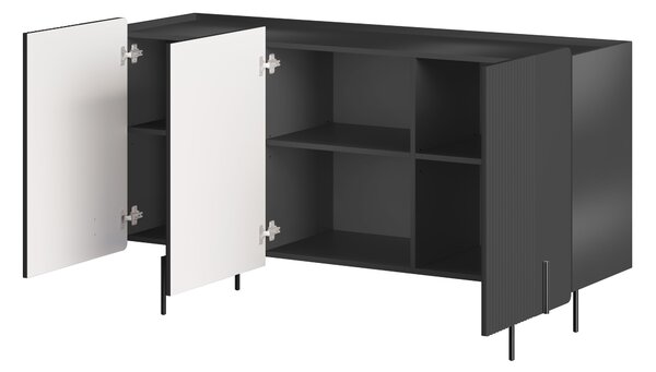 Komoda Malmi 150 cm třídveřová - černý mat / černé nohy