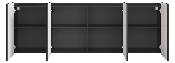 Závěsná čtyřdveřová komoda Malmi 200 cm - černý mat / zlatá