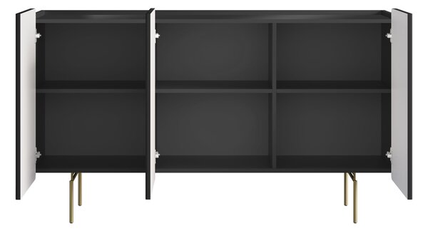 Komoda Malmi 150 cm třídveřová - černý mat / zlaté nohy