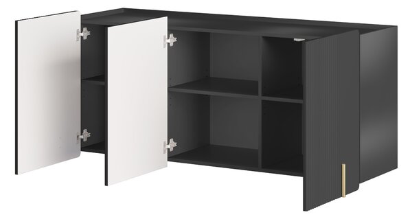 Závěsná komoda Malmi 150 cm třídveřová - černý mat / zlatá
