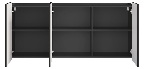 Závěsná komoda Malmi 150 cm třídveřová - černý mat / zlatá