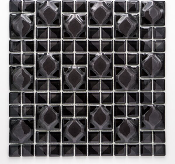 Skleněná mozaika černá 23x23+48x48mm