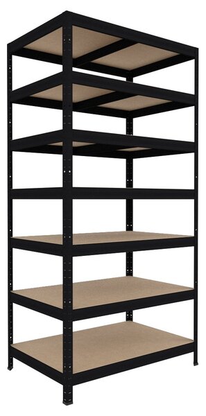 Policový regál Biedrax 35 x 60 x 210 cm, černý, 7 polic MDF, nosnost 200 kg na polici