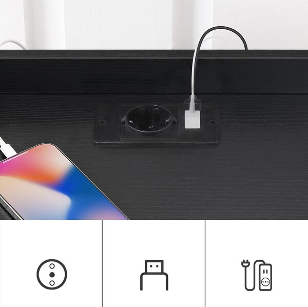 VASAGLE Noční stolek Silven 38 cm s LED osvětlením a nabíjecí stanicí černý