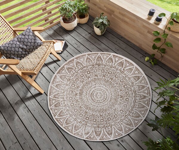 MK Original: Produkty s rodokmenem, Kusový koberec Mujkoberec Original Nora 105453 Linen kruh – na ven i na doma, 140x140 (průměr) kruh, hnědá, chodba / předsíň