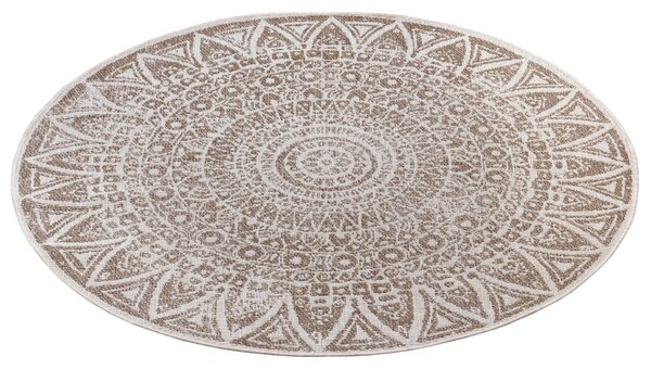 MK Original: Produkty s rodokmenem, Kusový koberec Mujkoberec Original Nora 105453 Linen kruh – na ven i na doma, 140x140 (průměr) kruh, hnědá, chodba / předsíň