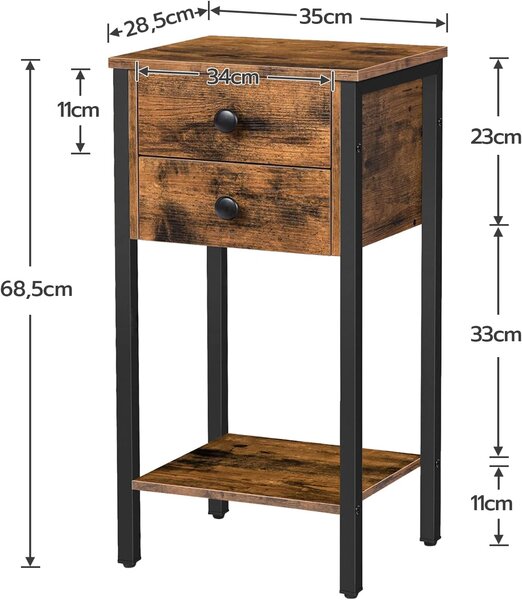 Noční stolek Vasagle Noxwood 35 cm černý/hnědý
