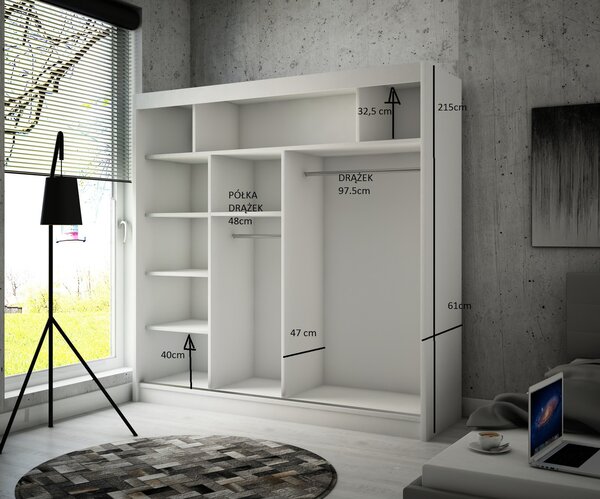 Kvalitní Šatní Skříň Peak 250 cm Bílá Bílý mat