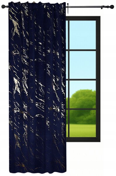 Závěs velurový 140x250 Mramorový tmavě modrý se zlatým vzorem závěsy VELUR