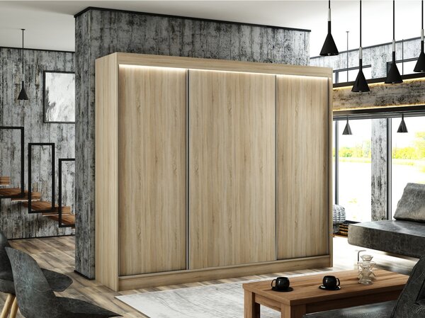 Kvalitní Šatní Skříň Bergo 250 cm Dub Sonoma