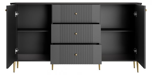 Komoda se zásuvkami Vesper 160 cm - černá / zlaté nohy