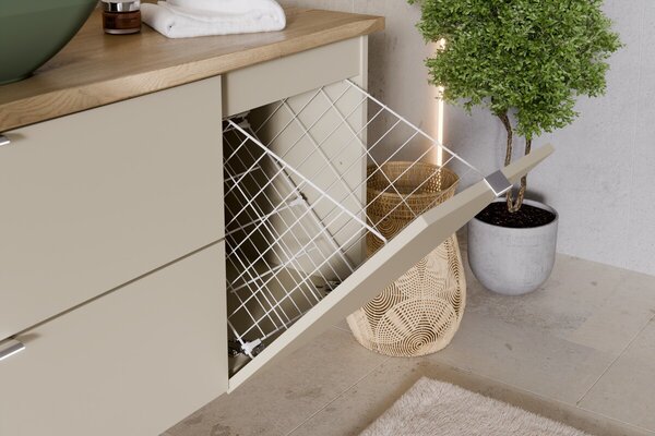 Comad Závěsná skříňka Dalia Cashmere Nature Magic s košem na prádlo, deskou a umyvadlem 100 cm kašmírová/dub cremona