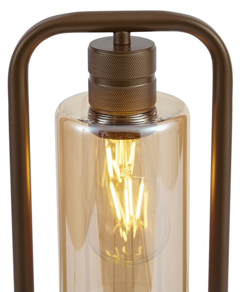 Stolní lampa Hotel Chic tmavě bronzová s jantarovým sklem - Stavelot