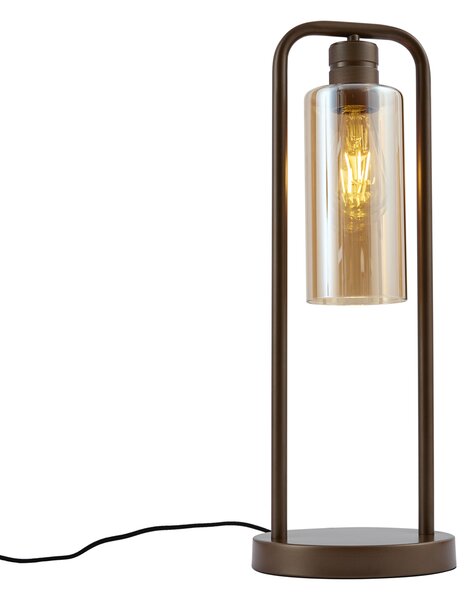 Stolní lampa Hotel Chic tmavě bronzová s jantarovým sklem - Stavelot
