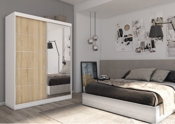 Kvalitní Šatní Skříň Makira 160 cm Bílá/dub artisan