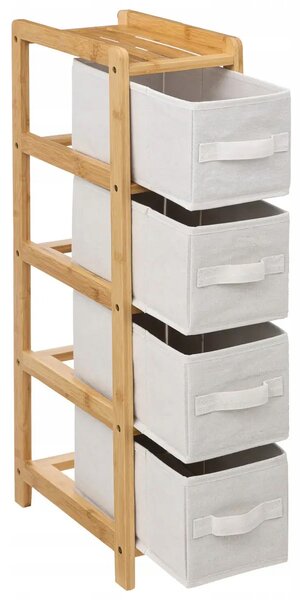 5five Simply Smart Úzký bambusový regál TIDY s 4 texitlními košíky, výš. 78,5 cm