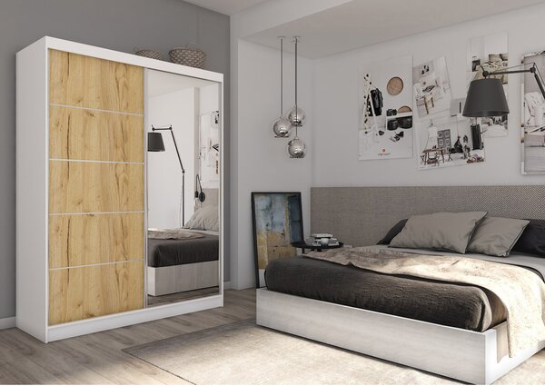 Kvalitní Šatní Skříň Makira 160 cm Bílá/dub artisan