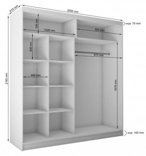 Kvalitní Šatní Skříň Tanna 200 cm Šedá/bílá