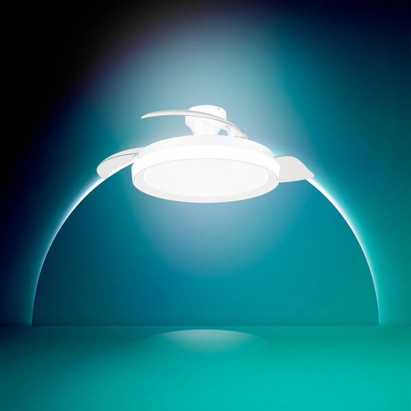 Philips Stropní ventilátor LED Bliss, lesklá bílá, DC, tichý, stmívatelný, Bílá / opál, Obývací pokoj / jídelna, kov, Moderní